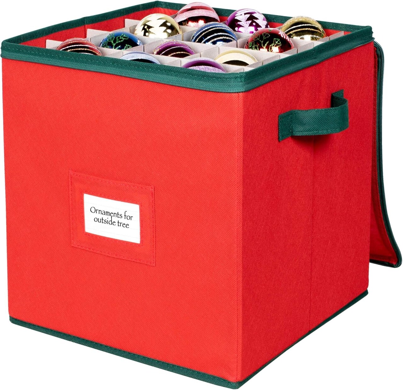 Christmas Ornament Storage Box Christmas Decor Storage Containers that Store up to 64 – 3” x 3” Holiday Xmas Ornaments – Adjustable Compartment To Fit Many Sizes Ornaments – Red